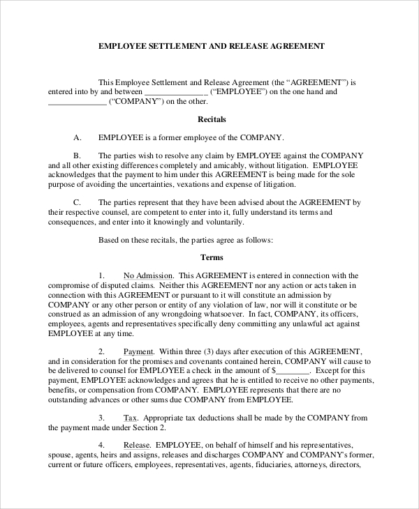 FREE 5+ Sample Employment Release Agreement Templates in PDF