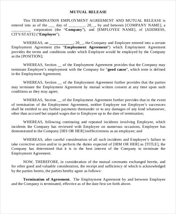 Employee Release Agreement Template