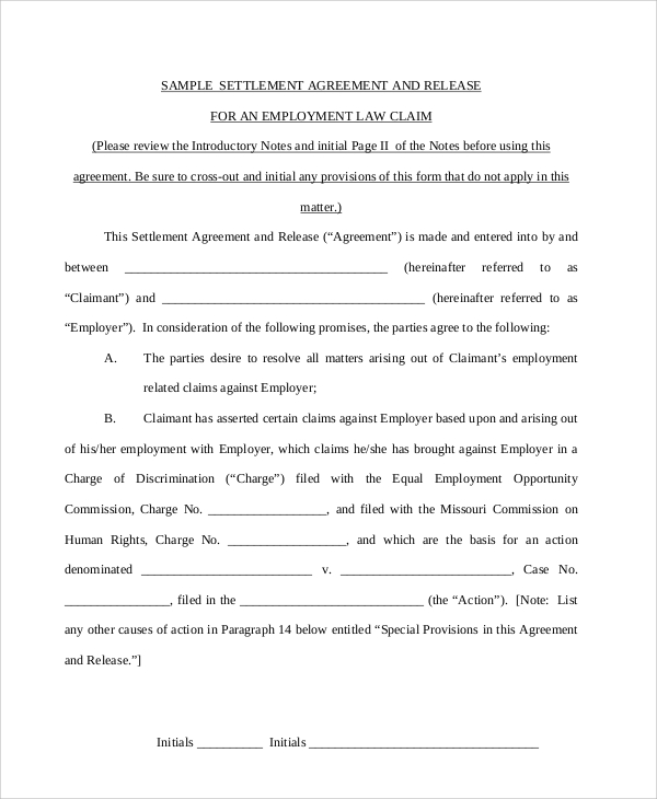 employment settlement release agreement