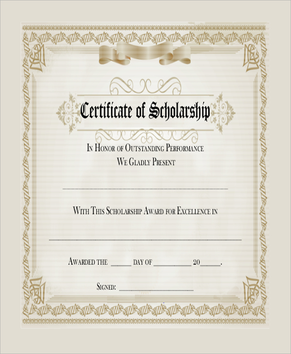 blank scholarship certificate