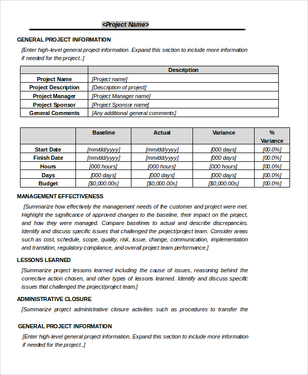 construction project close out template