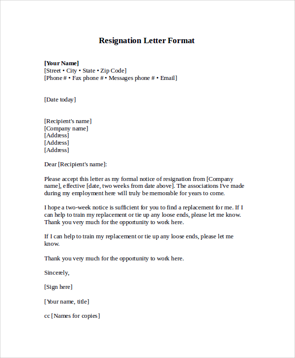 Resignation Letter Font And Size