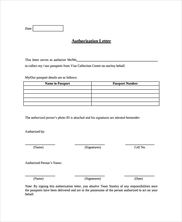 authorization letter format