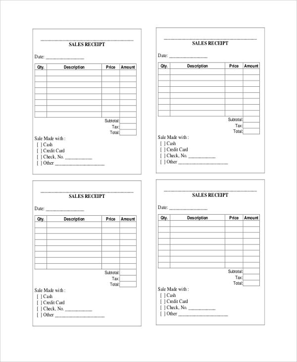 sales receipt template free microsoft word