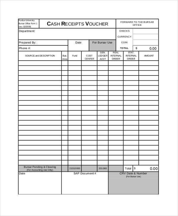 cash receipts voucher sample