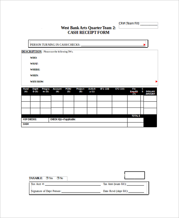 sample cash receipt form