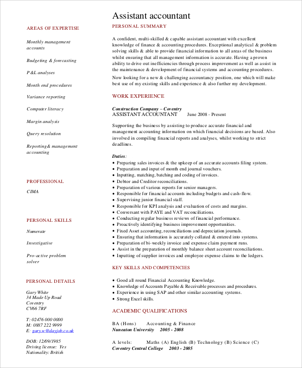 basic accounting resume sample