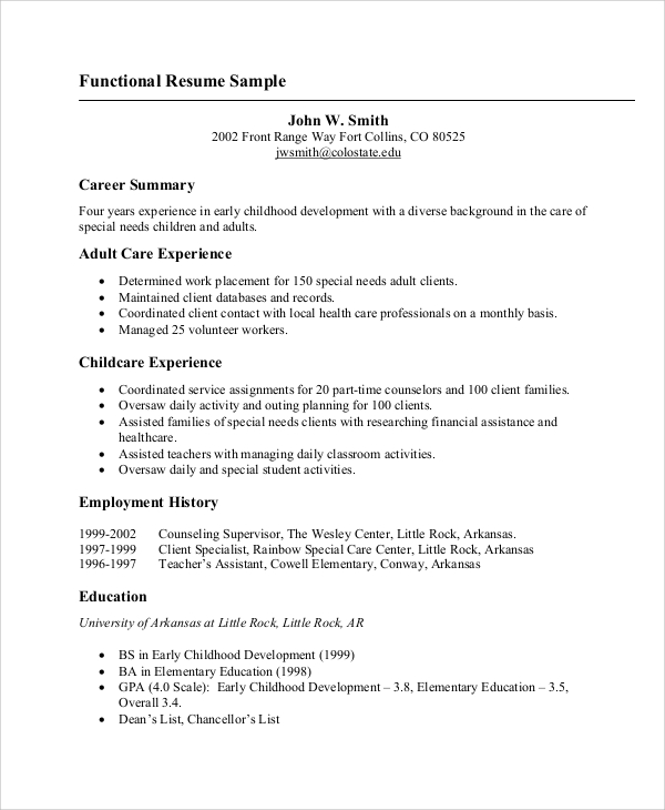 basic functional resume sample