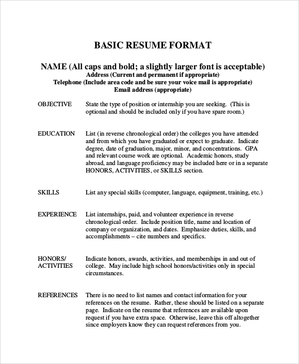 8+ Basic Resume Samples, Examples, Templates  Sample Templates