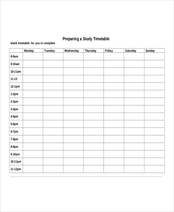 FREE 9+ Sample Daily Timetable Templates in PDF