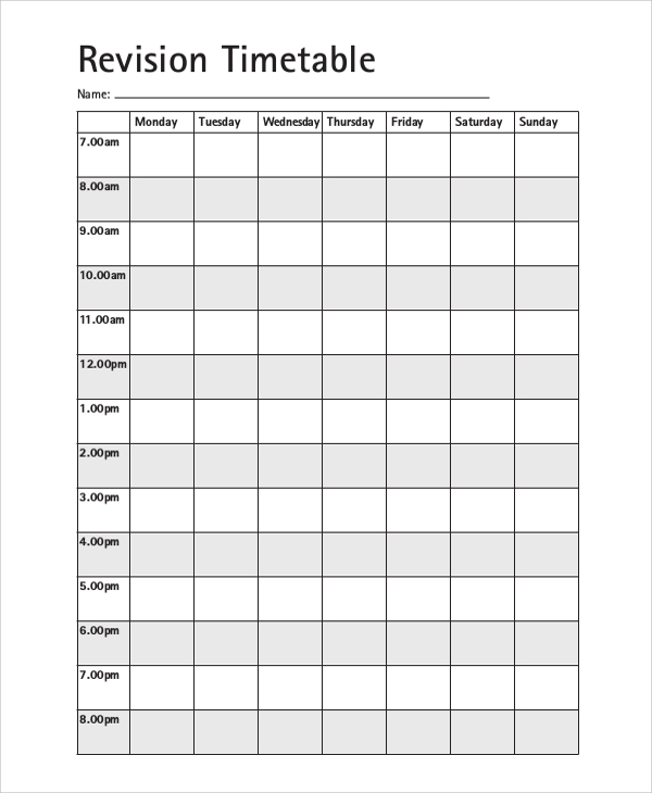 daily revision timetable 
