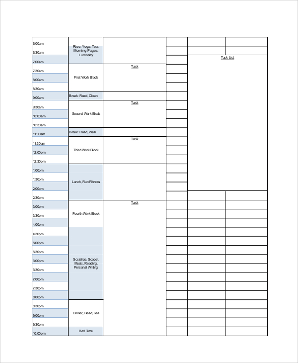 blank daily timetable