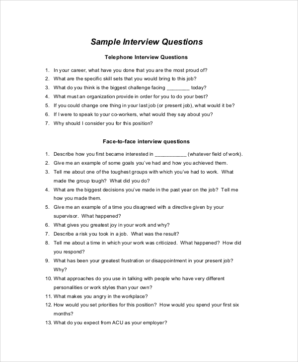Job interview question preparation