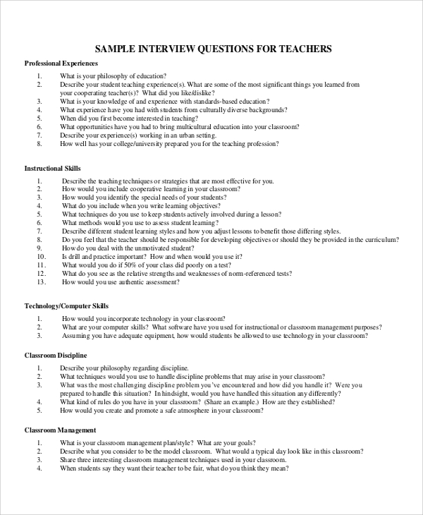 Interview questions for a training job