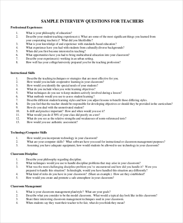 FREE 7+ Sample Interview Question Templates in PDF