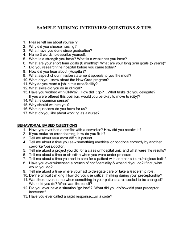 sample nursing interview questions