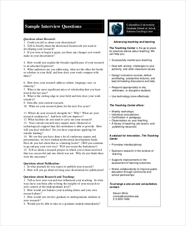 FREE 7+ Sample Interview Question Templates in PDF