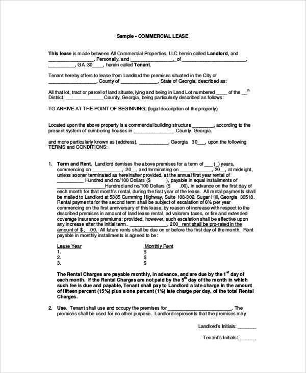 sample commercial lease form