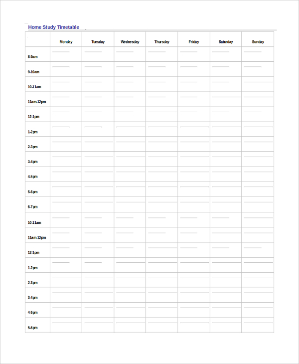 sample home study timetable