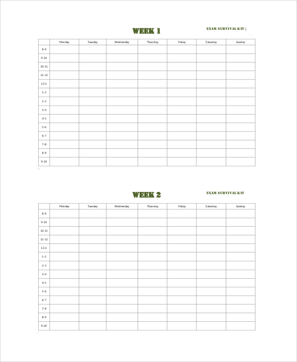 study timetable download