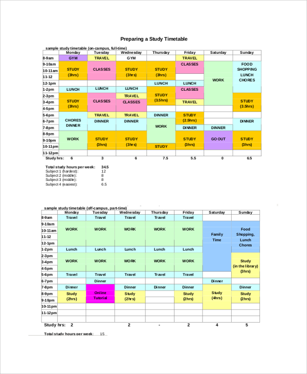 preparing study timetable