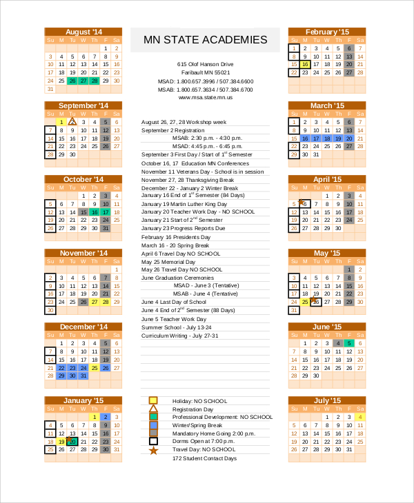 Academic Year Calendar Template