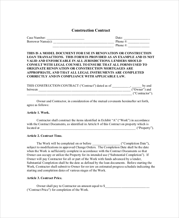 FREE 6+ Sample Construction Agreement Forms in PDF | MS Word