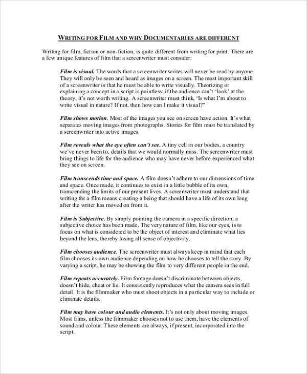 sample a documentary script 8 Sample in  PDF, Script Writing Word  Documents