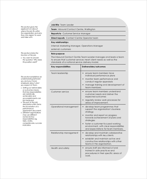 sample team lead job description