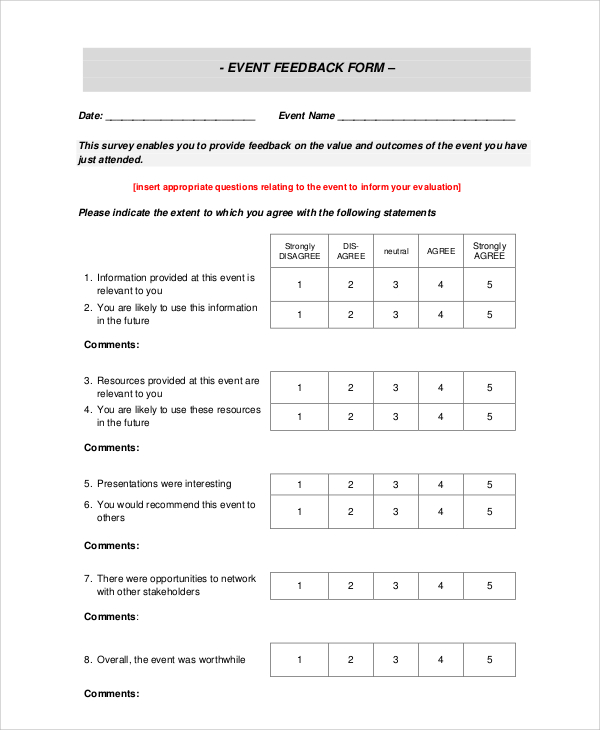 sample event feedback form