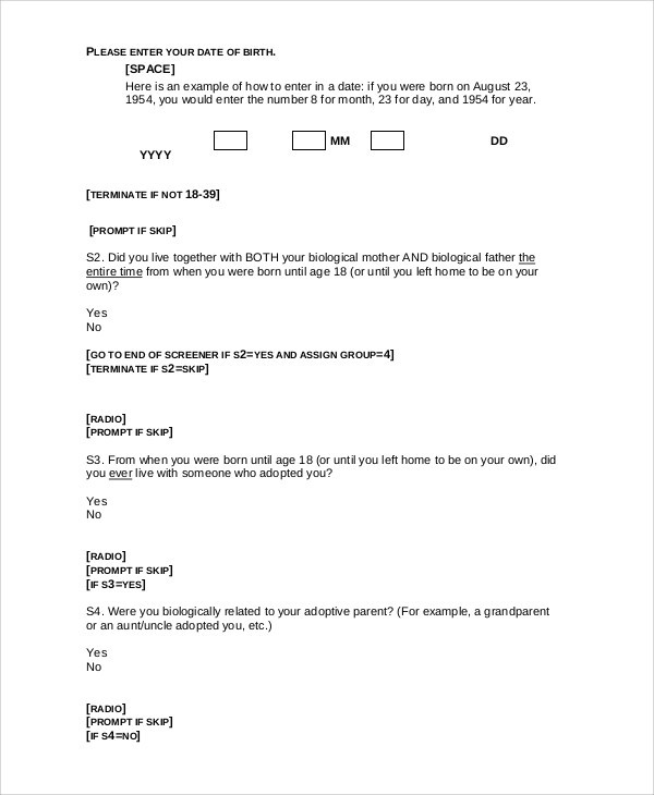 sample questionnaire form