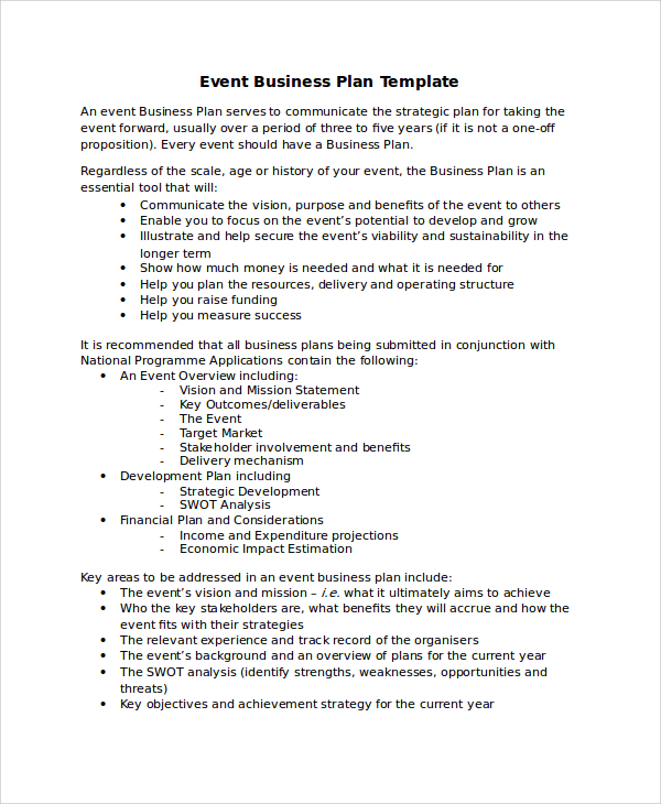 event business plan sample