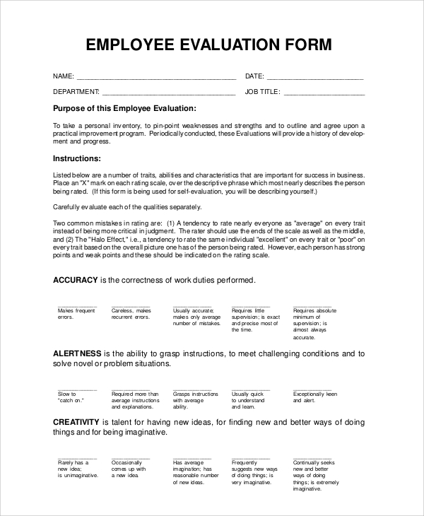 sample employee evaluation