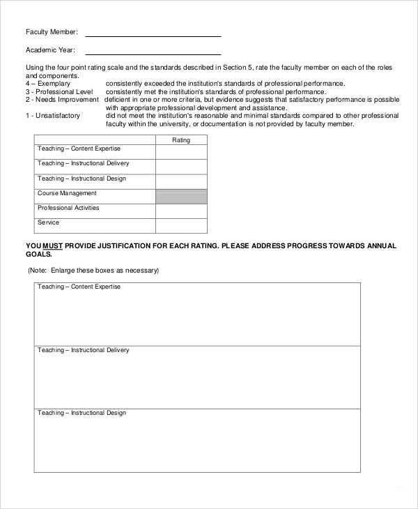 Faculty Evaluation Examples