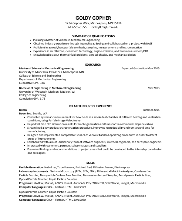 sample graduate cv