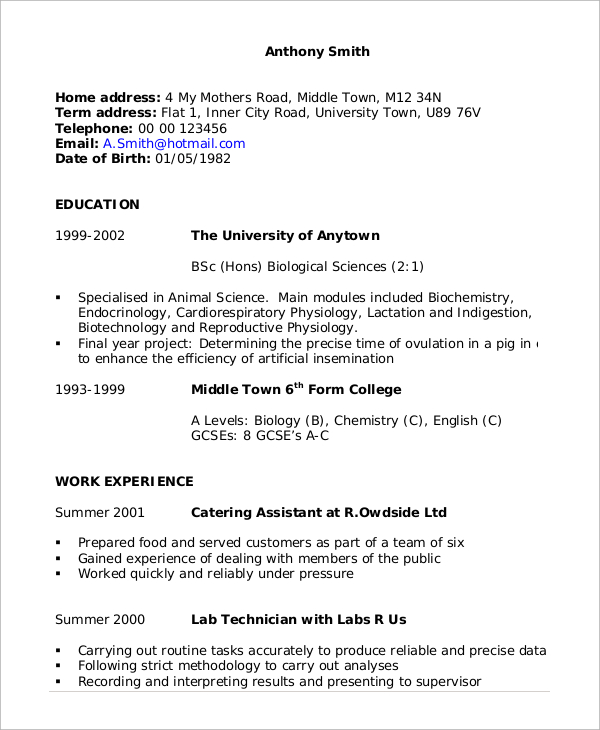 sample job cv