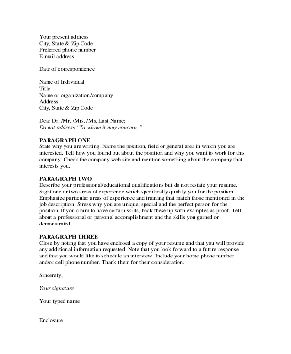 sample cover letter writing