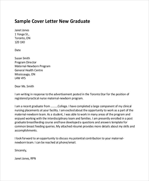 graduate cover letter for job application