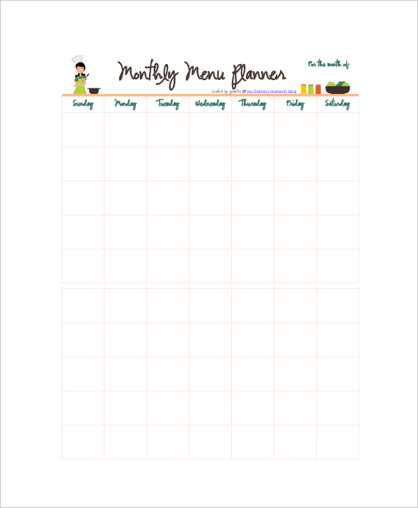 creating home menu calendar