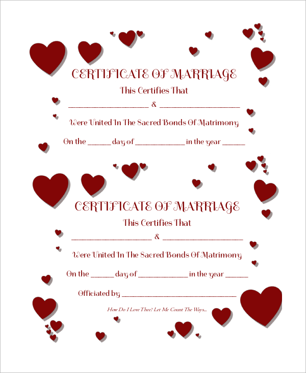 matrimony marriage certificate