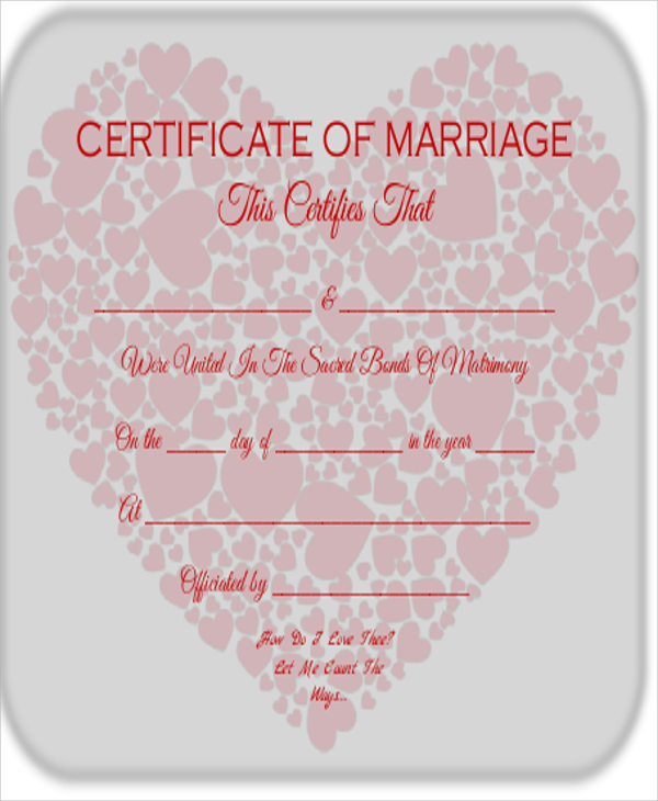 sample marriage certificate 