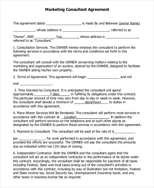 Free Sample Marketing Consulting Agreement Templates In Pdf Ms Word