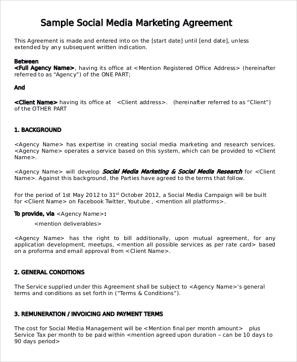 sample social media marketing consulting agreement