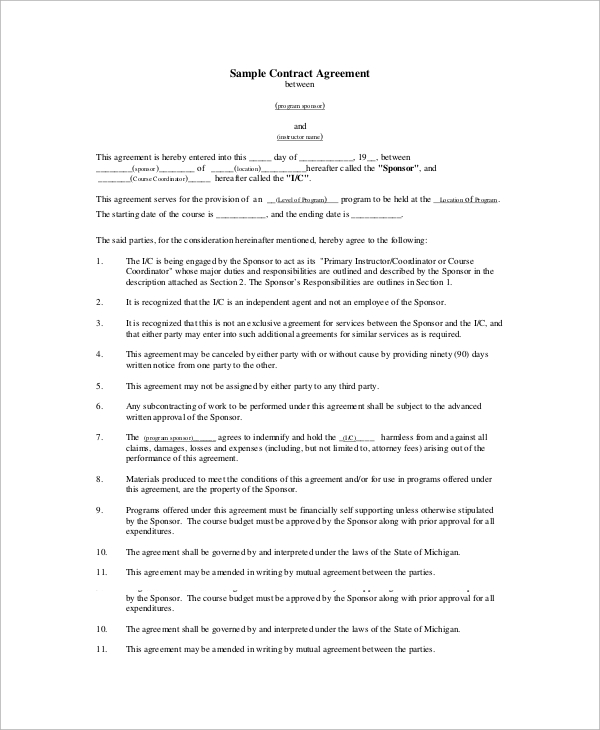 sample agreement contract