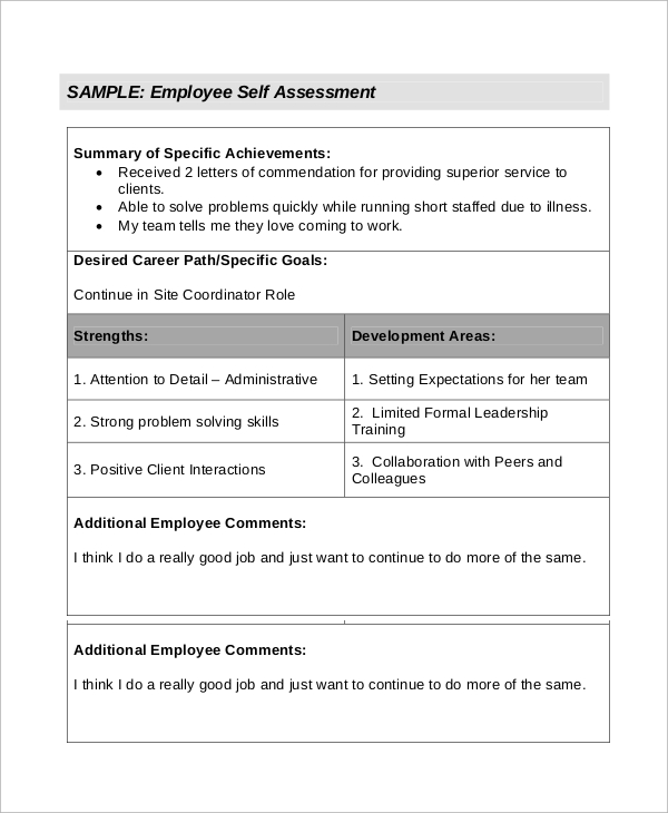 sample employee self assessment