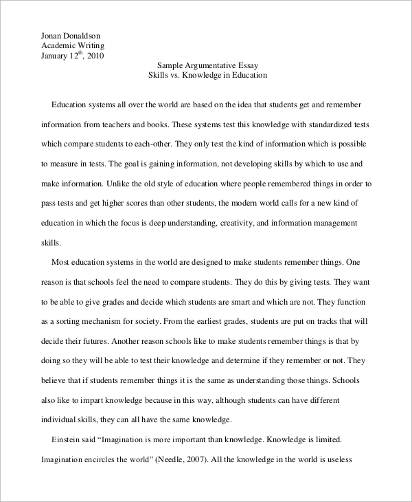 Brief argumentative essay examples