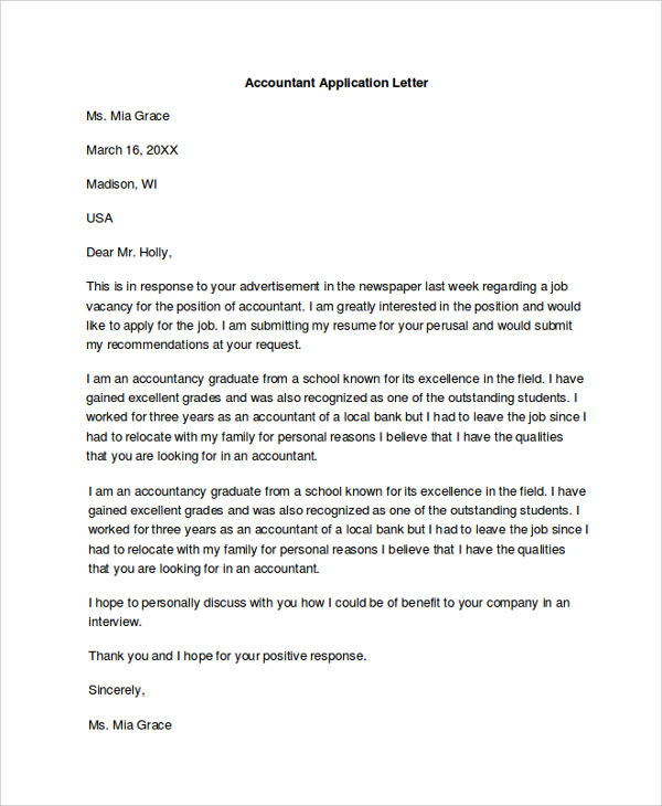 How to write job application letter for accountant