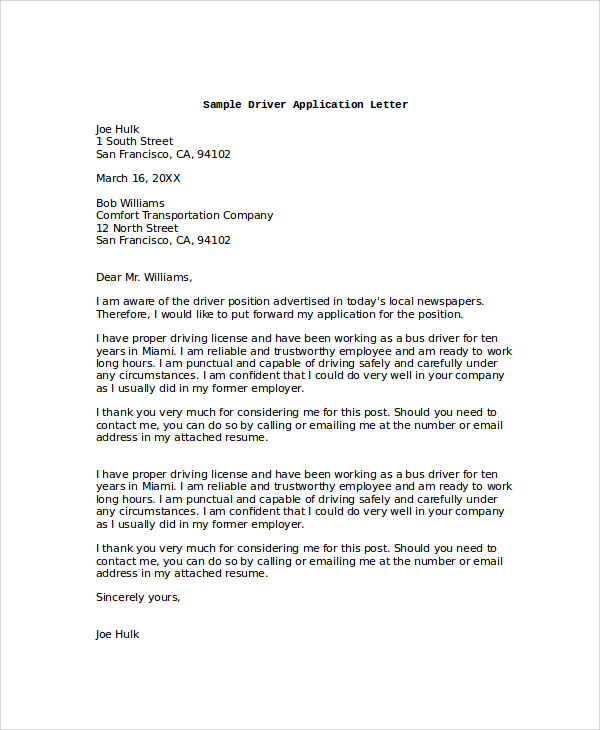 application letter sample