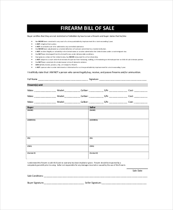 firearm bill of sales sample1