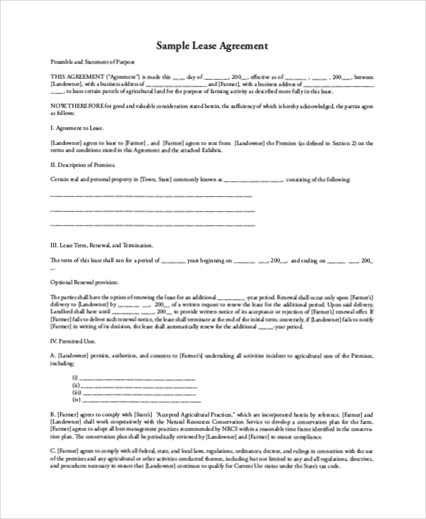 sample lease agreement
